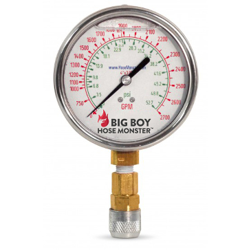 Hose Monster sells flow rate gauges such as this analog flow rate gauge for use with the BigBoy Hose Monster.