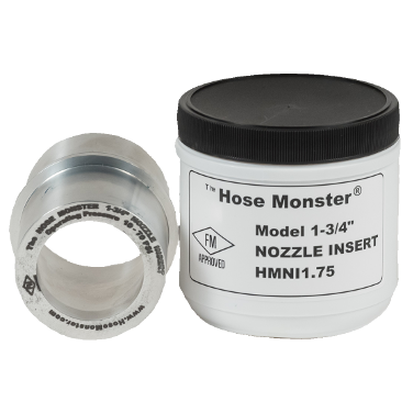 Regulate the water flow using the Hose Monster one and three-quarters inch wide nozzle insert.