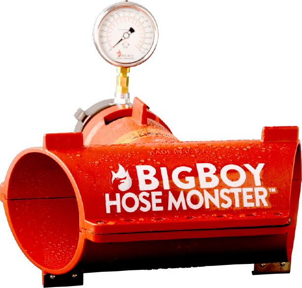 Hose Monster's BigBoy water pressure testing device with valve for testing water systems.